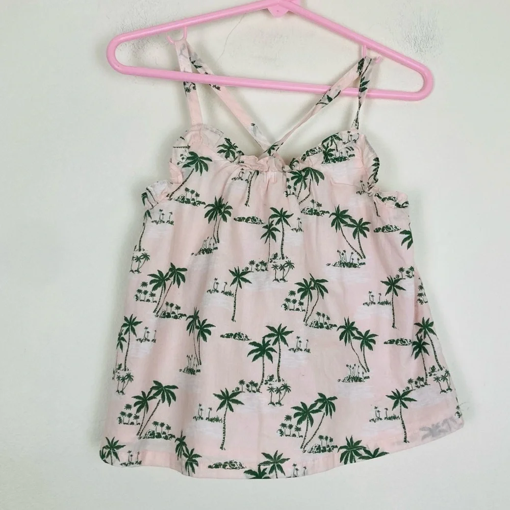 Janie and Jack pale pink green palm tree print cotton tank top. Size 6.